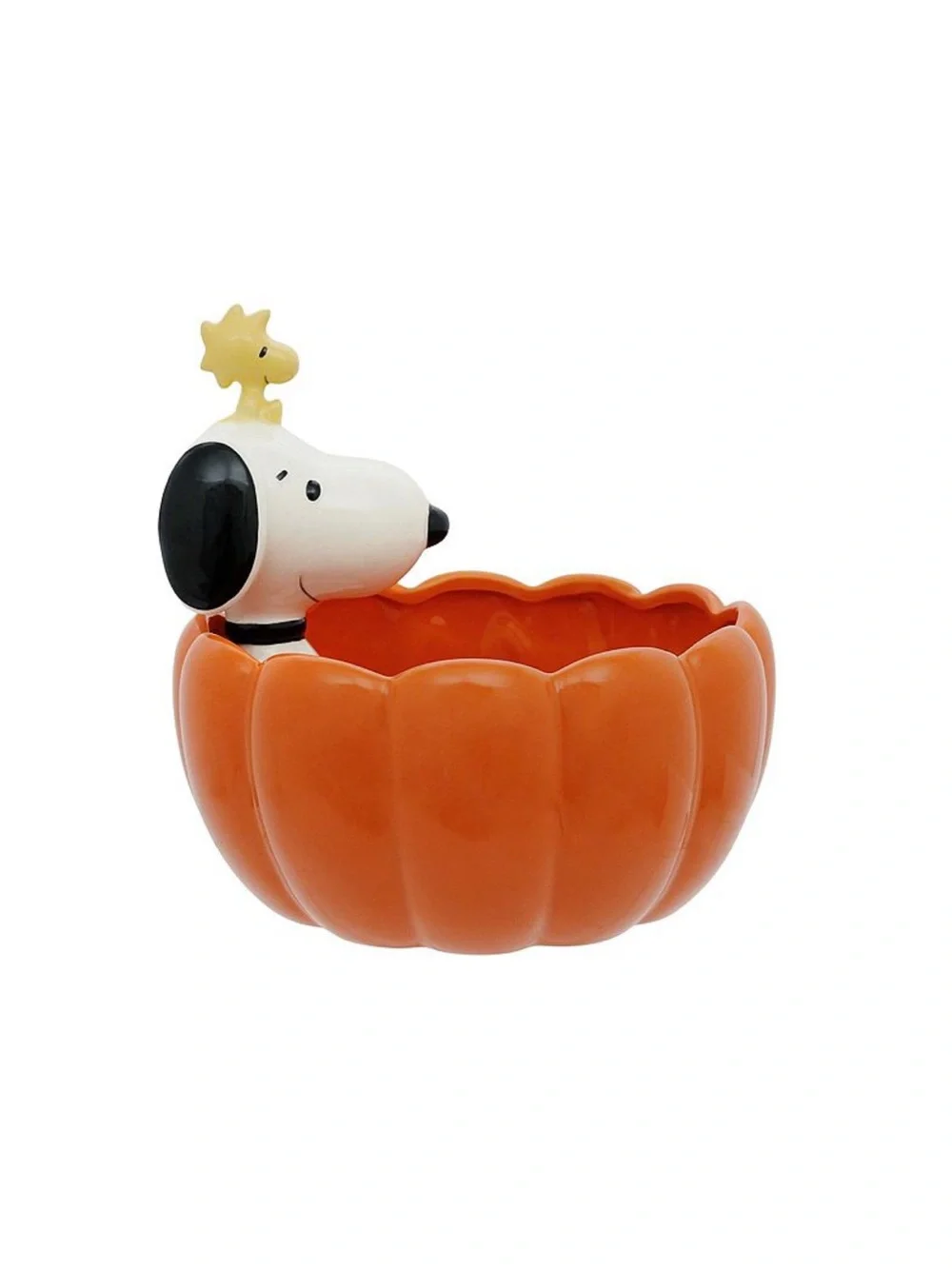 NWT- Peanuts- Snoopy & Woodstock- Large Jack-o-lantern Pumpkin Candy Bowl